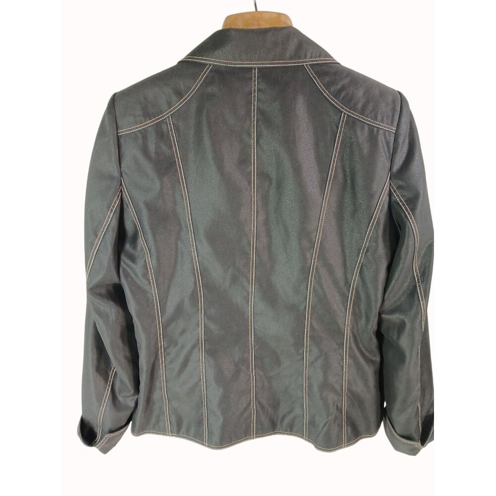 CANDA C&A Womens Black Faux Leather Jacket Zipper Closure Contrast Size 40 Moto - Picture 8 of 13